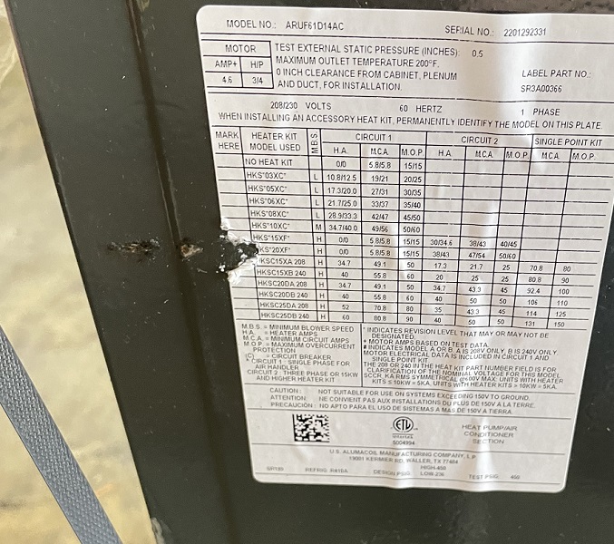 5 Ton Goodman Air Handler ARUF61D14 (2331)(T)
