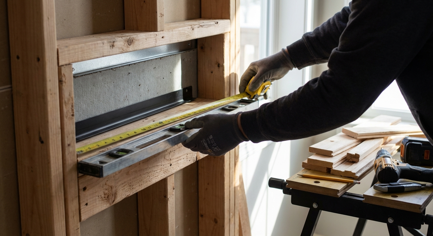 Installer measuring clearances and framing