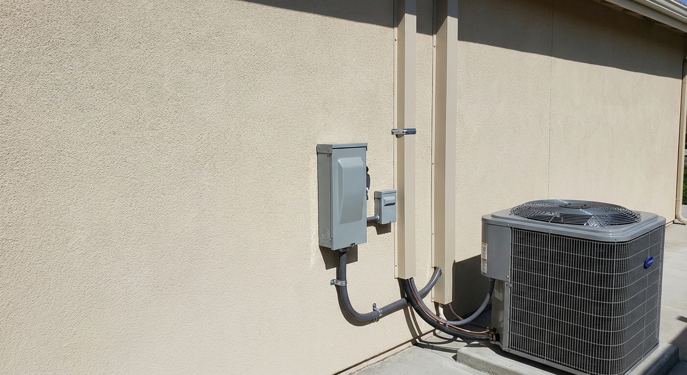Electrical disconnect, whip, surge protection + line set cover