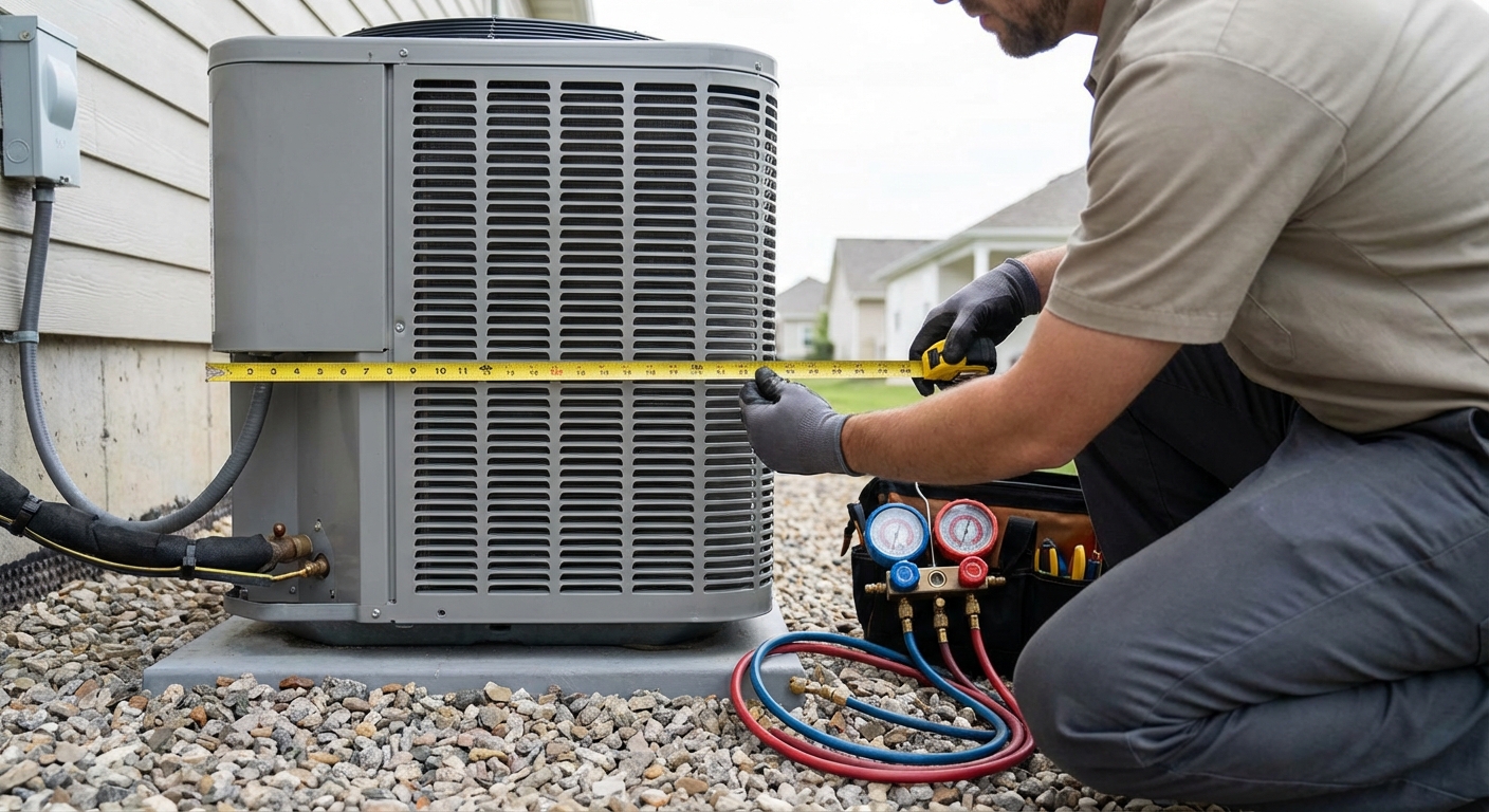 Technician Measuring Outdoor Unit