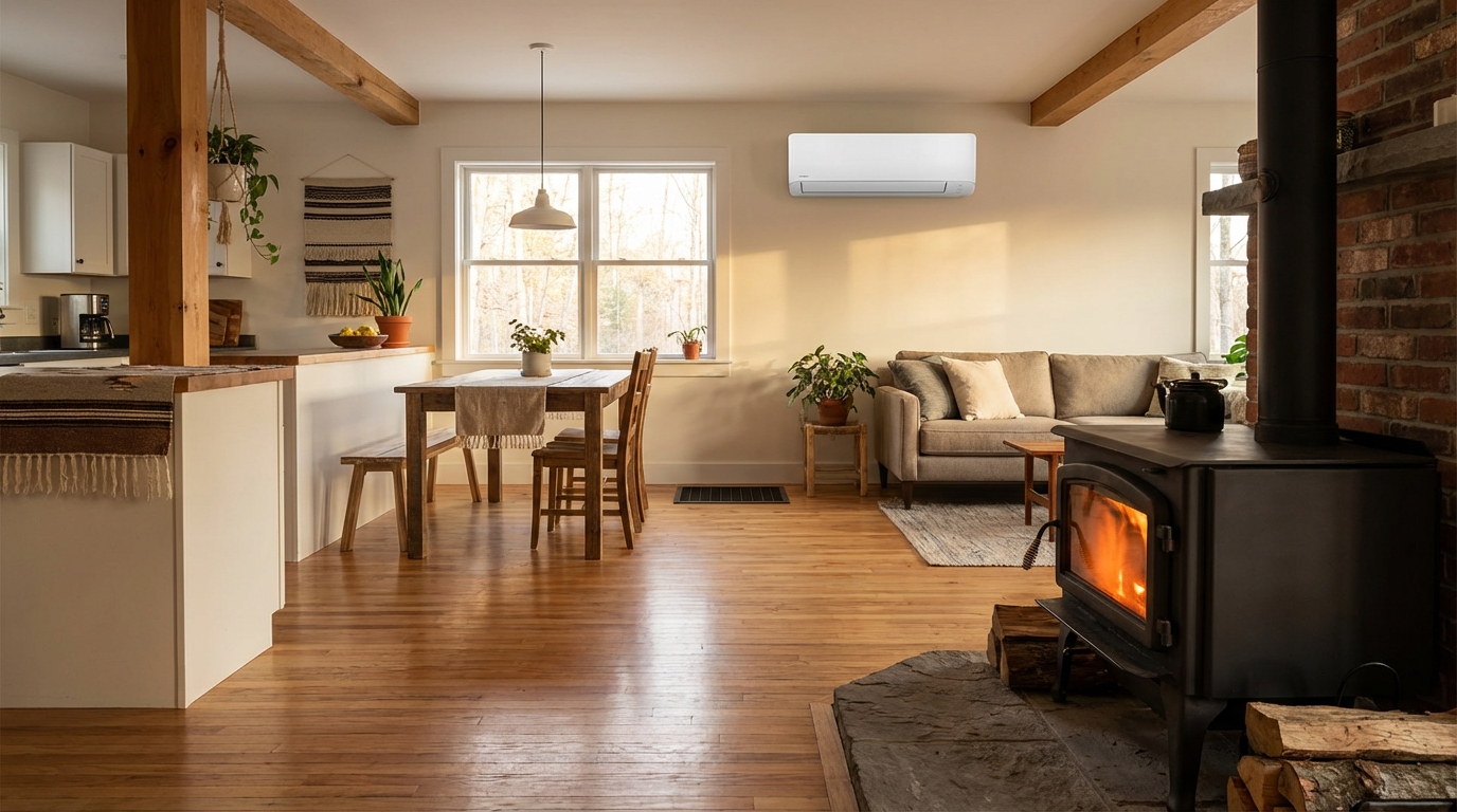 Wood Stove + Modern HVAC Together