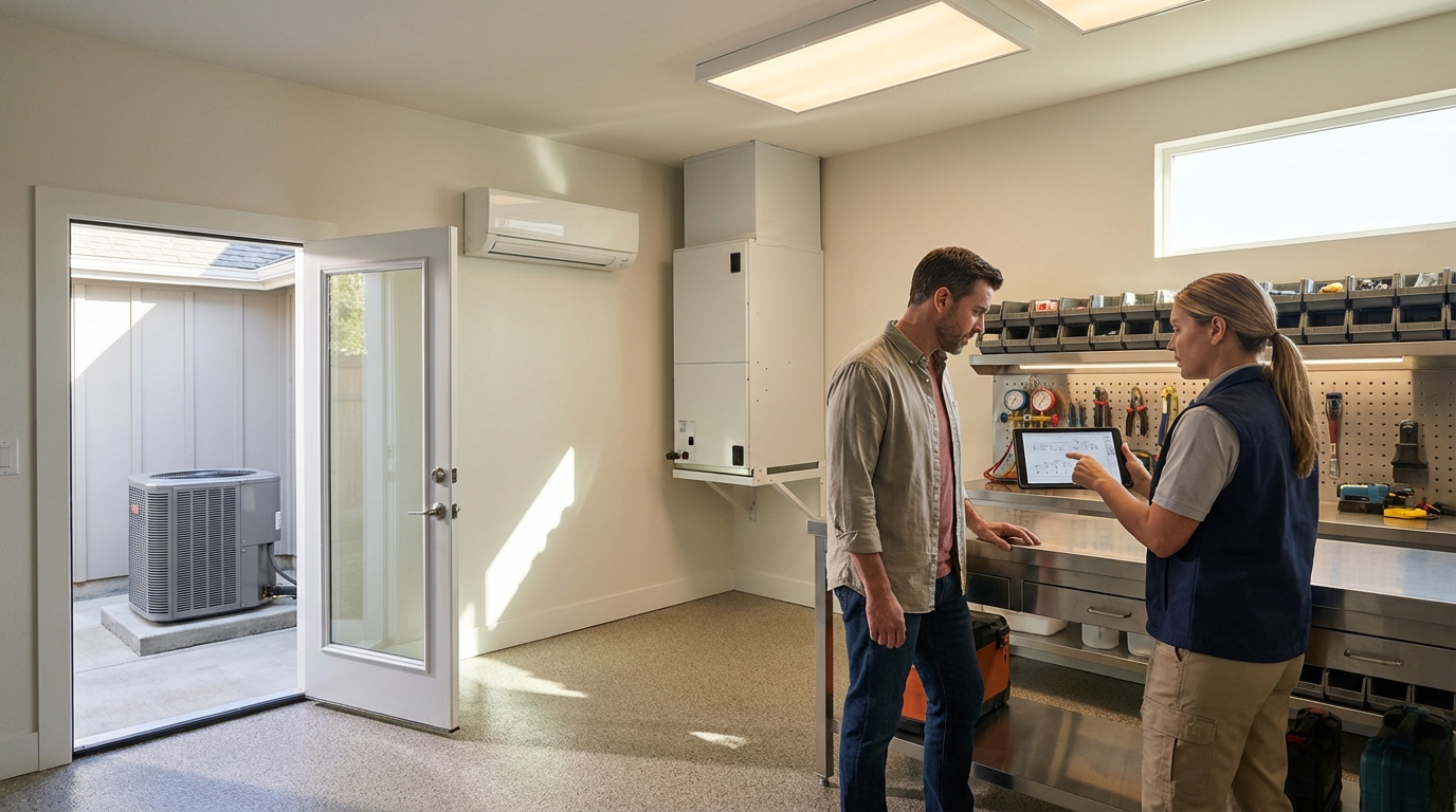 Homeowner choosing AC system