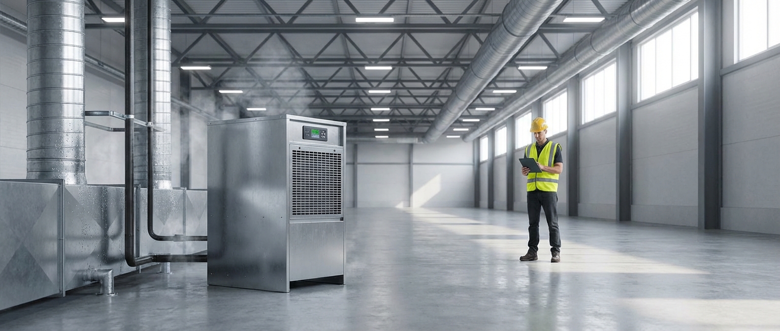 Commercial dehumidifier in active industrial space