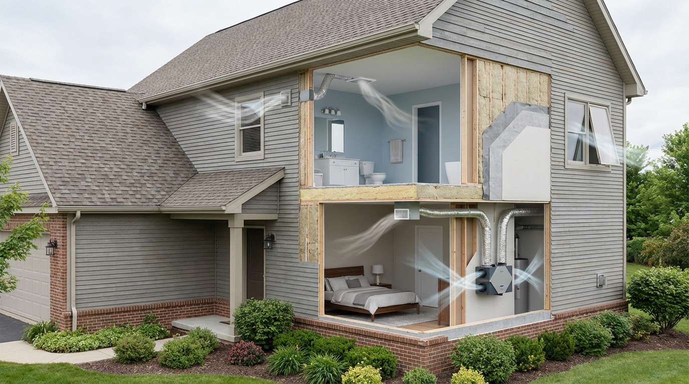 Ventilation Types Comparison (Home Exterior Cutaway)