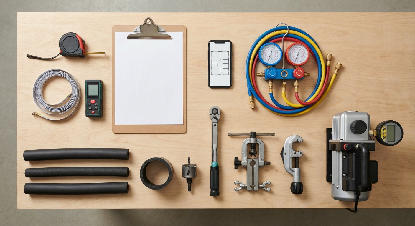 Sizing and planning tools flat lay