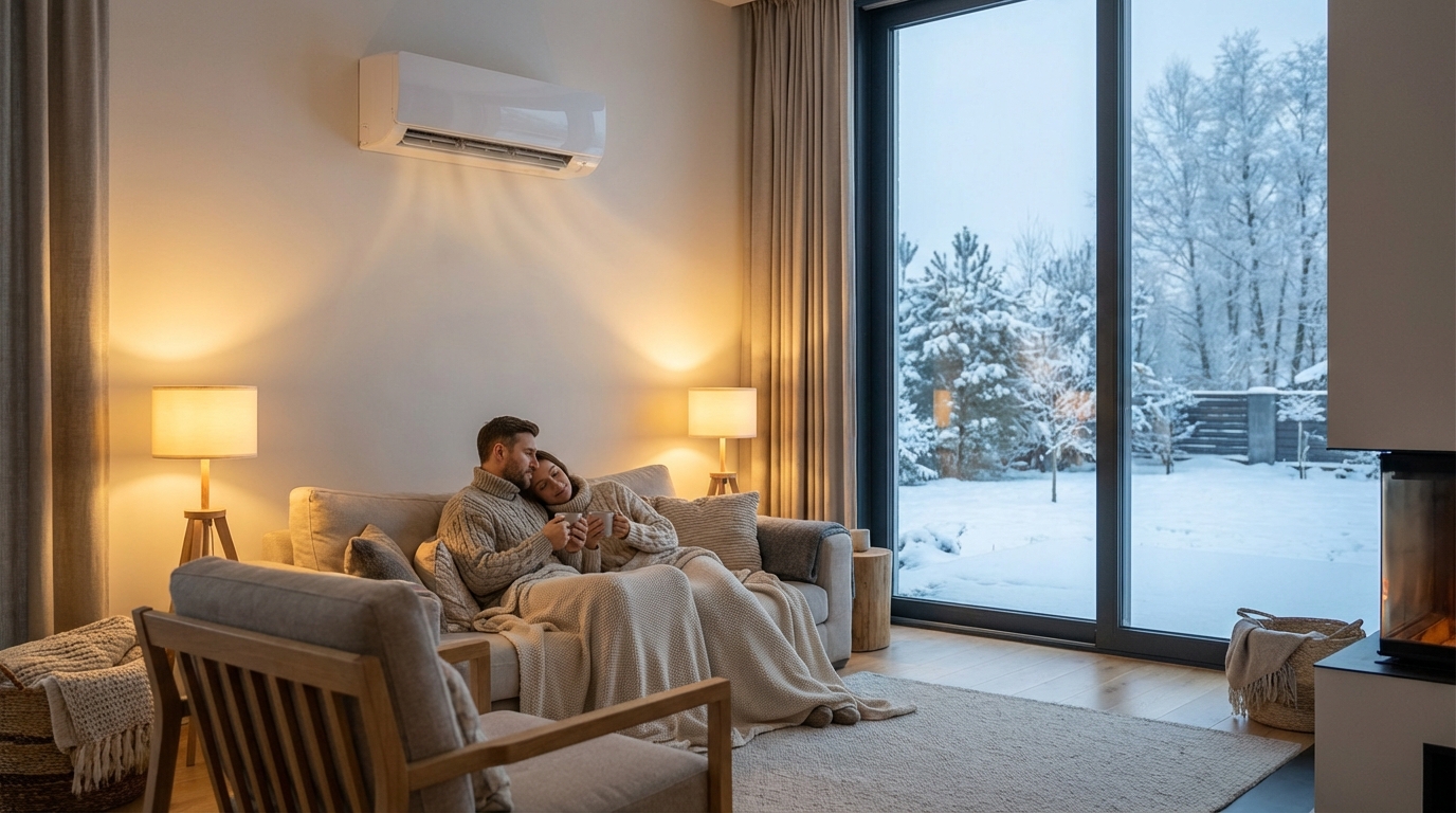 Mini split heating a winter home