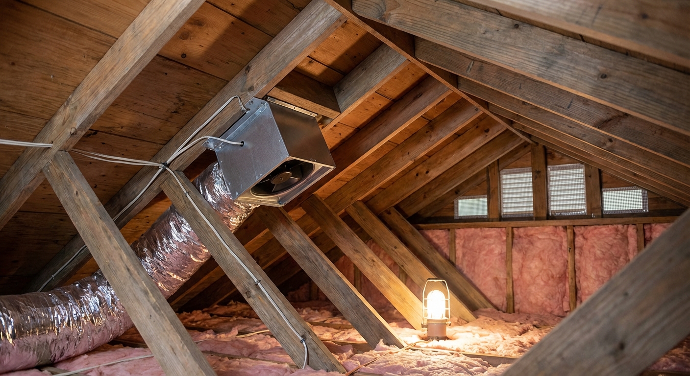How roof exhaust fans move air (attic interior)