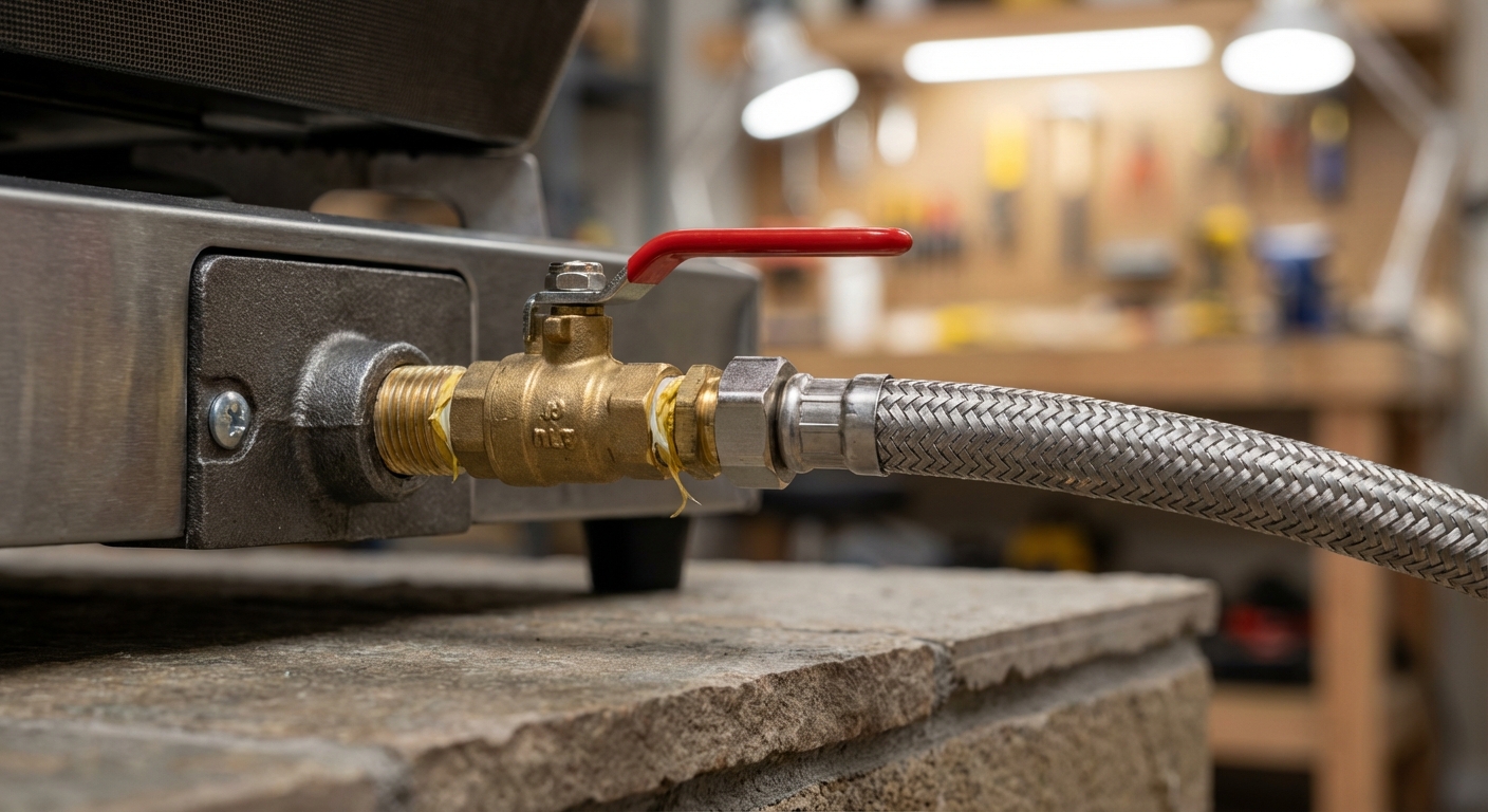 Gas connection and shutoff detail