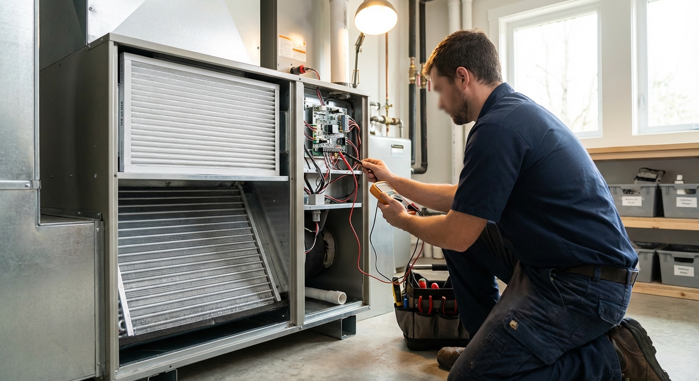Technician servicing air handler