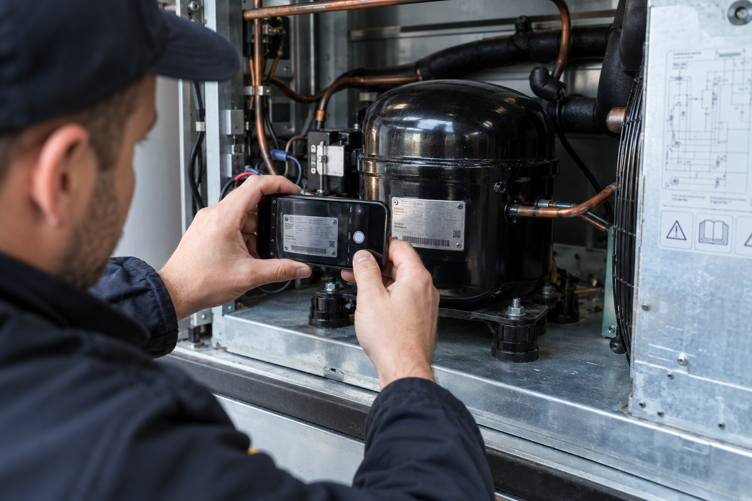 Photographing the compressor data plate