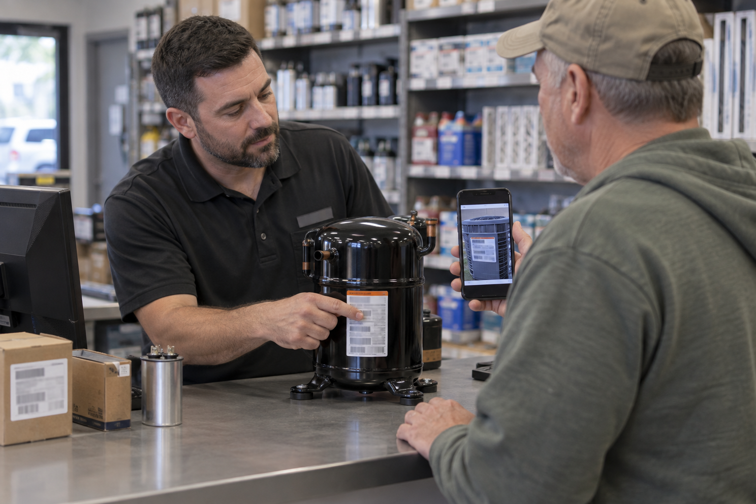 Verifying a compressor at the parts counter