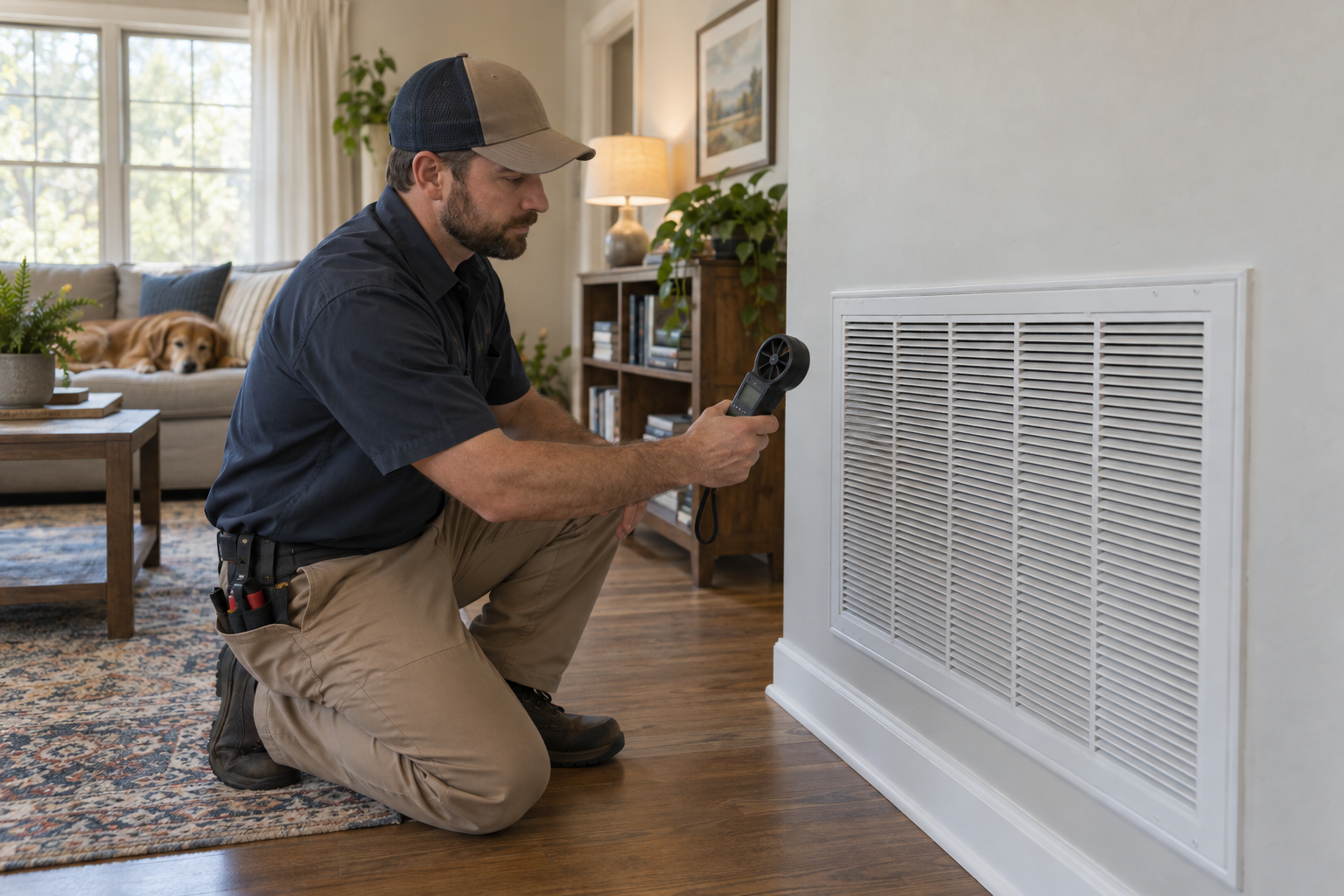 Checking airflow at a return grille