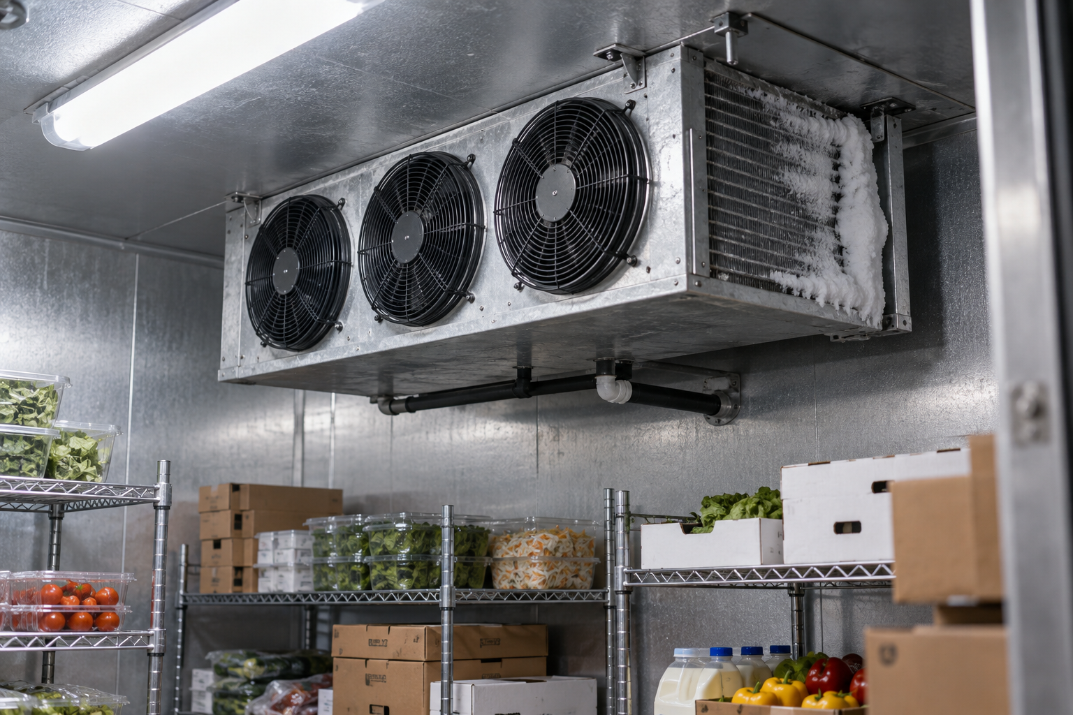 Frost on a cooler evaporator