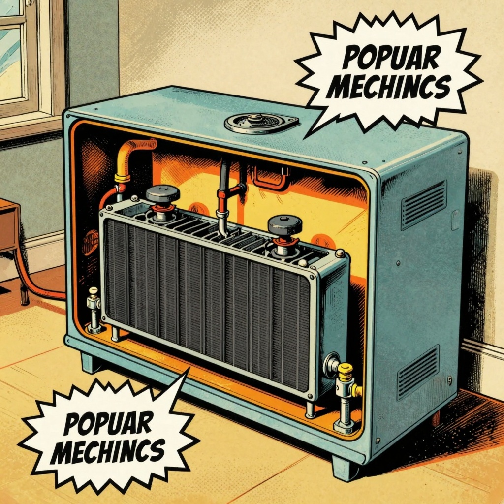 A cross-section view of a modern gas furnace showcasing its internal components such as the heat exchanger, burners, and blow