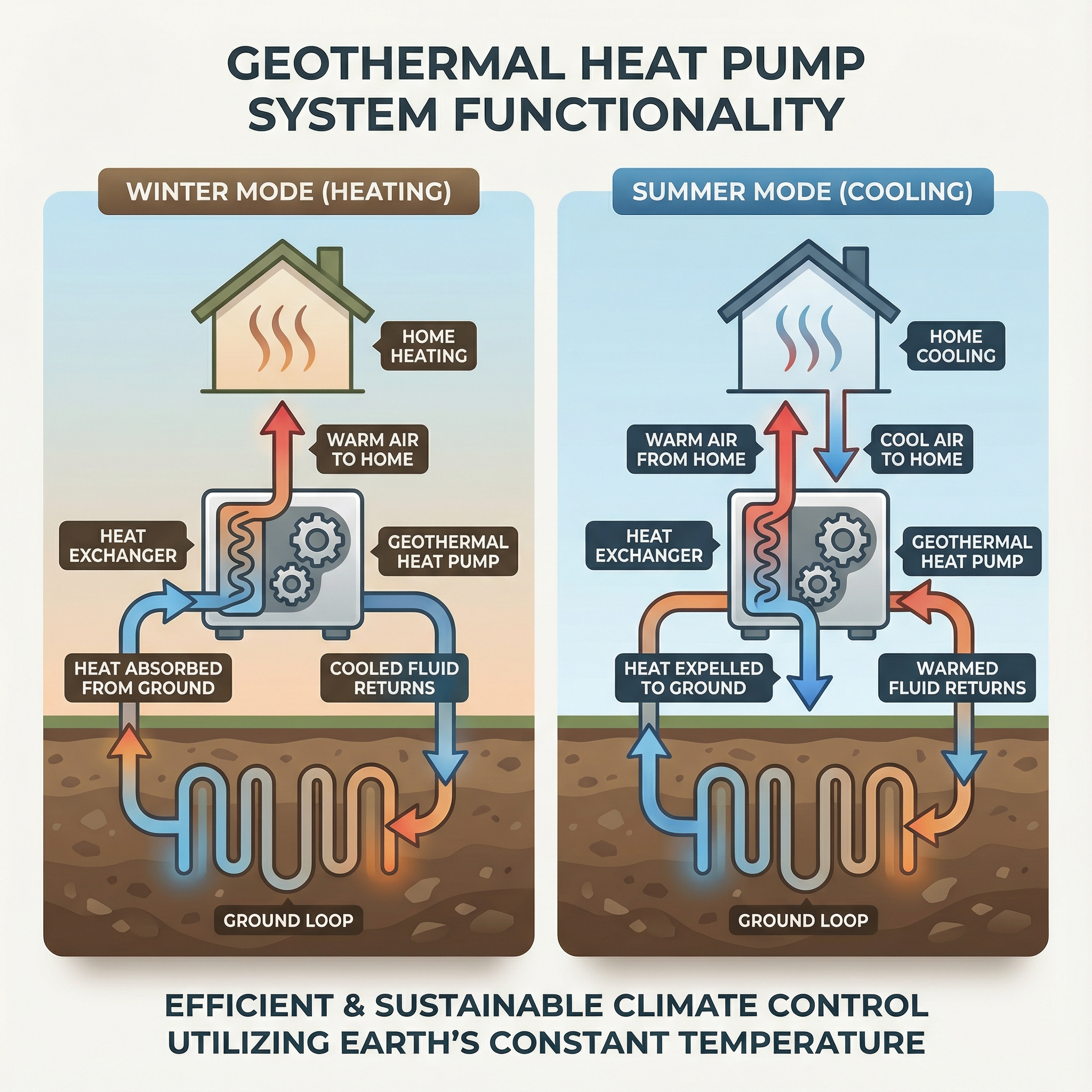 An informative diagram illustrating the functioning of geothermal heat pumps