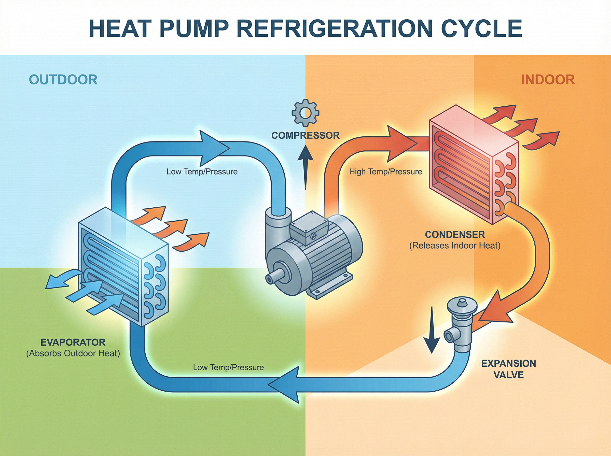 An illustrative comparison of a heat pump and a gas furnace, showing both systems side by side