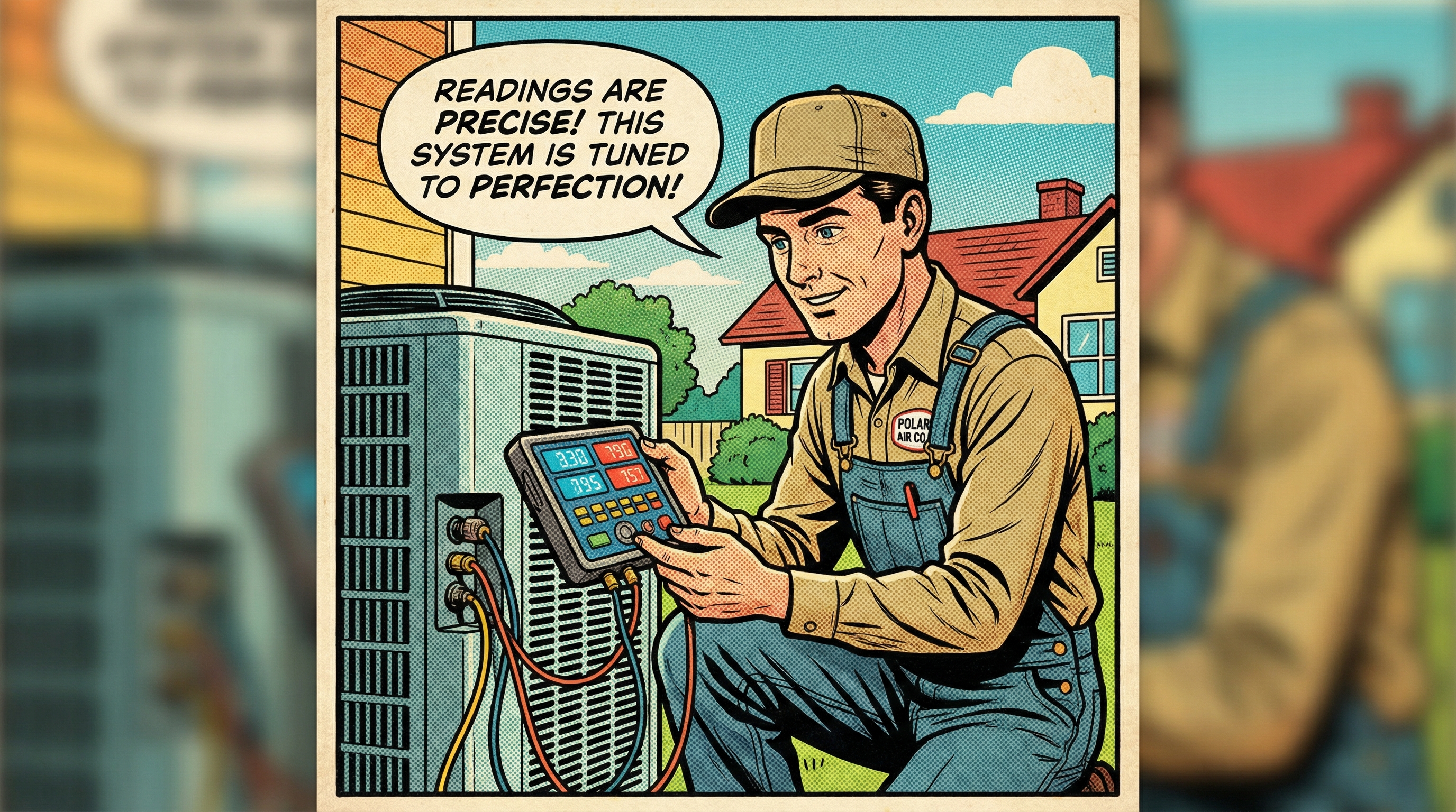 A professional HVAC technician working on an outdoor air conditioning unit