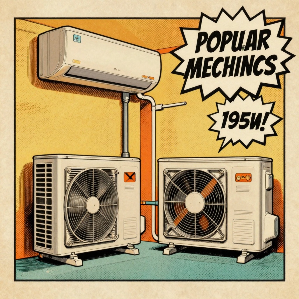 A cross-section view of a Mitsubishi mini-split system showcasing the indoor and outdoor units