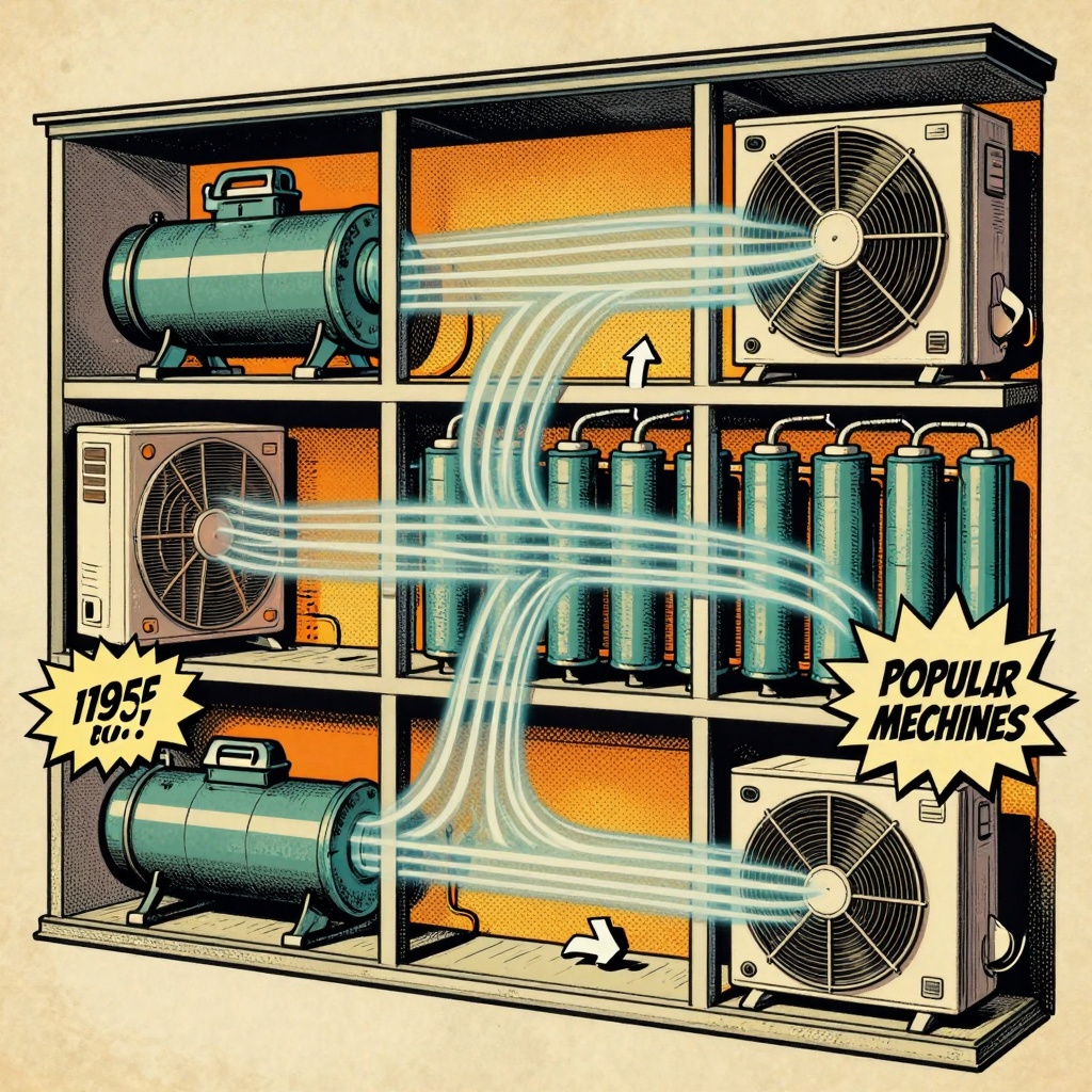 A cross-section view of a window air conditioning unit highlighting its key internal components