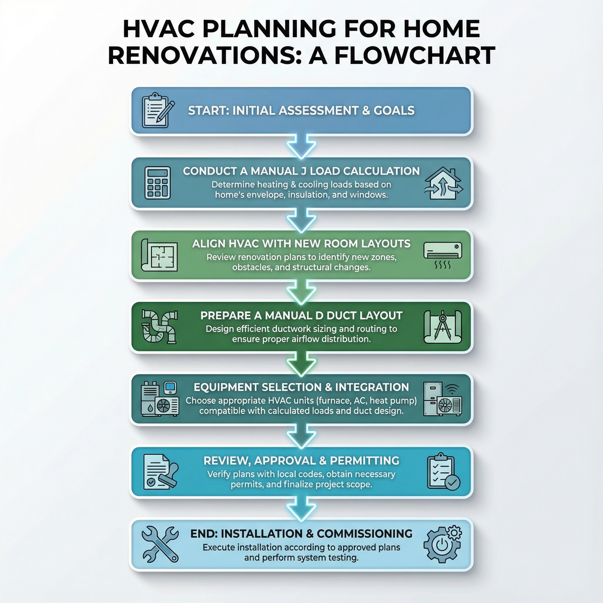 An informative flowchart depicting the process of HVAC planning during home renovations