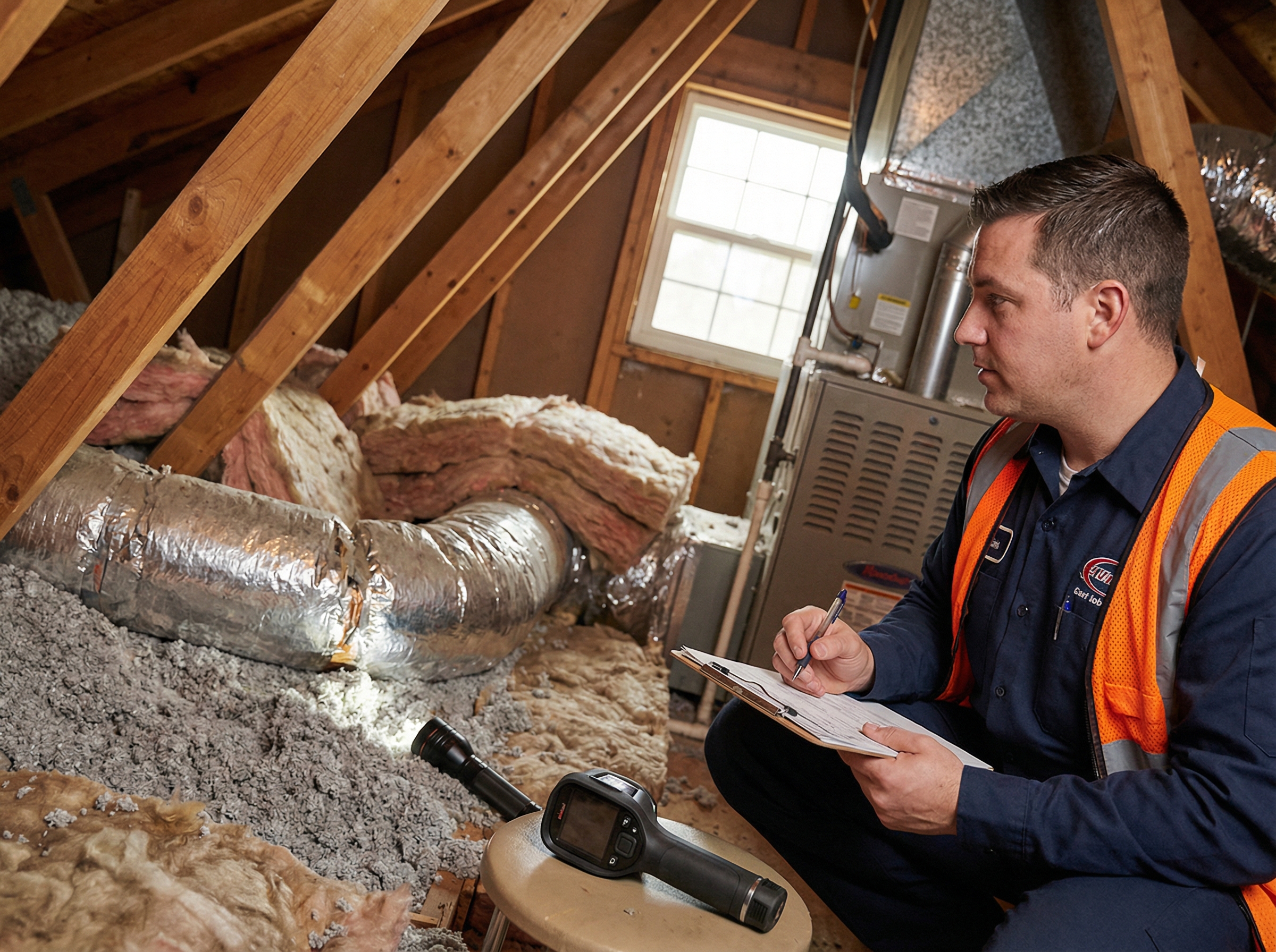 A detailed illustration of a modern HVAC system showcasing various components such as SEER2 and EER2 metrics