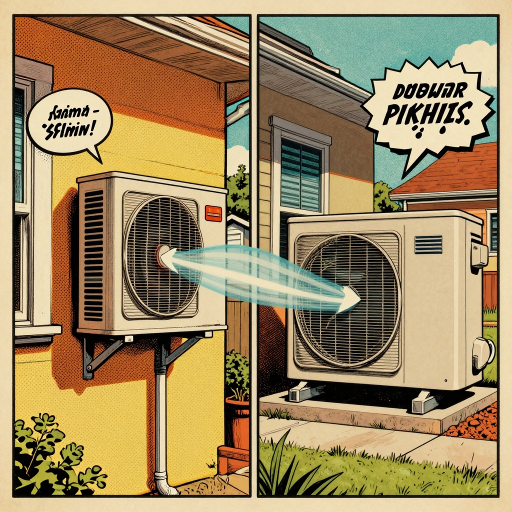 A side-by-side comparison of a mini-split system and a traditional HVAC unit in a modern home setting