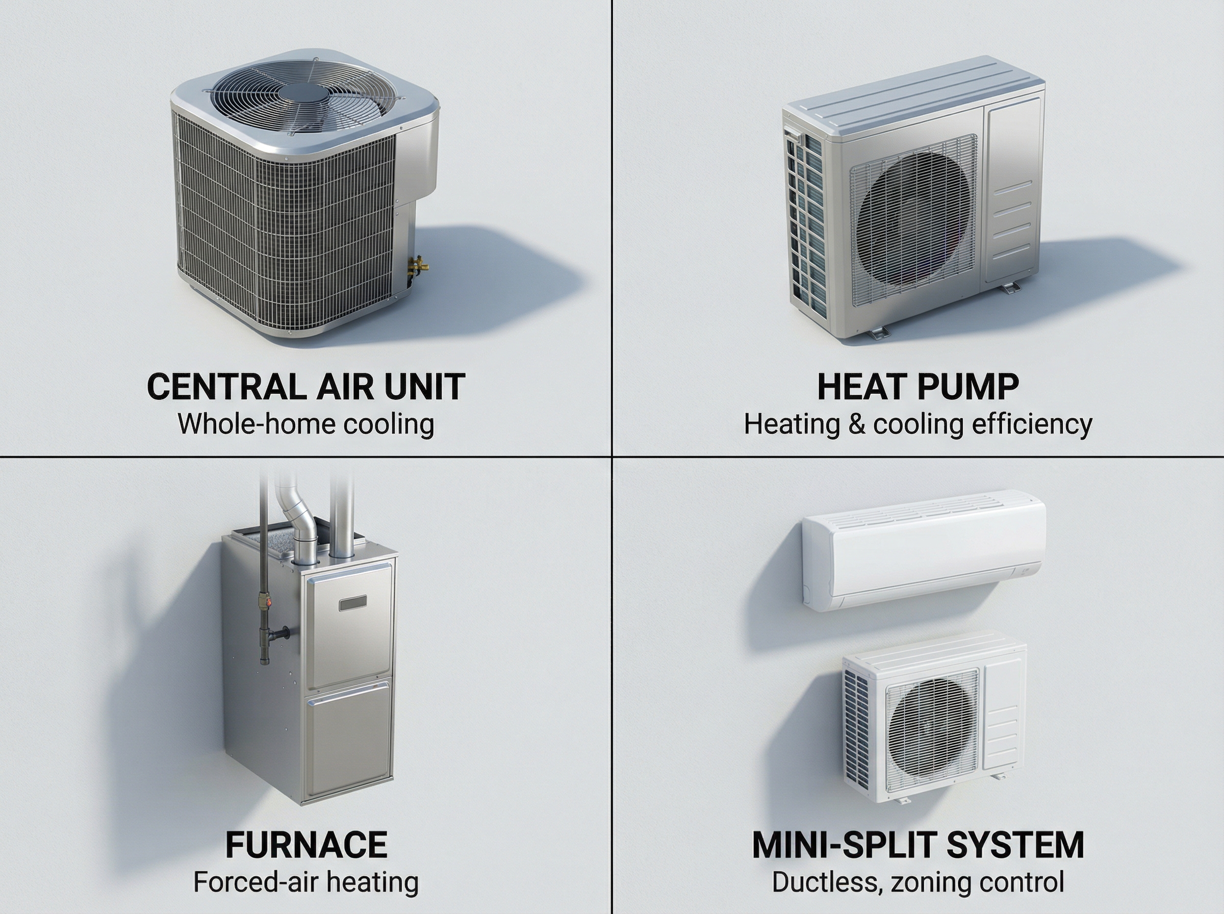 A high-resolution image of a modern HVAC system installed in a residential setting, showcasing different components such as a