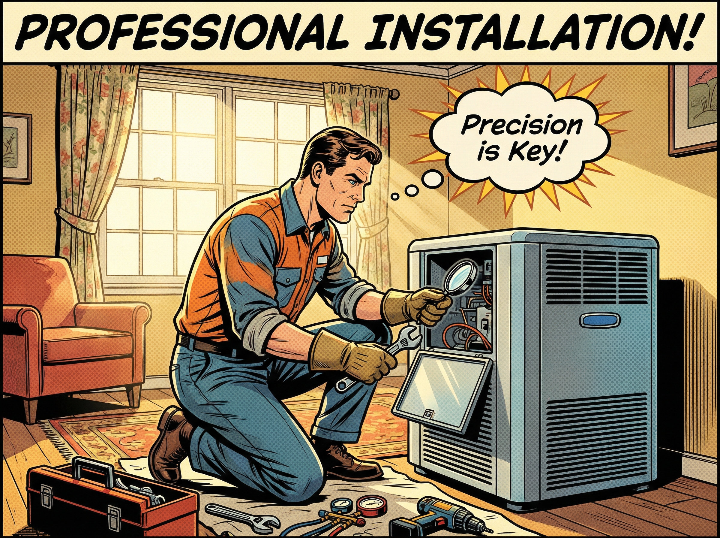 A skilled HVAC technician meticulously installing a modern air conditioning unit in a residential home