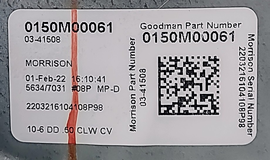 (Goodman) Blower Assembly w/ 1/2HP Motor, 0131F00112 + Control Module, 0131F00246 + Wheel, 0150M00061 + Housing (F)