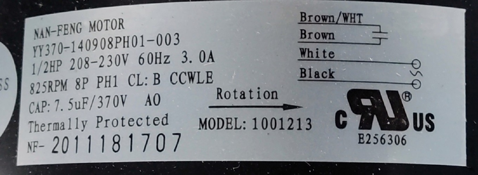 Gulf Stream  Fan Motor, 1001213 + Fan Blade & Top Cover Assembly, 6006025 (F)