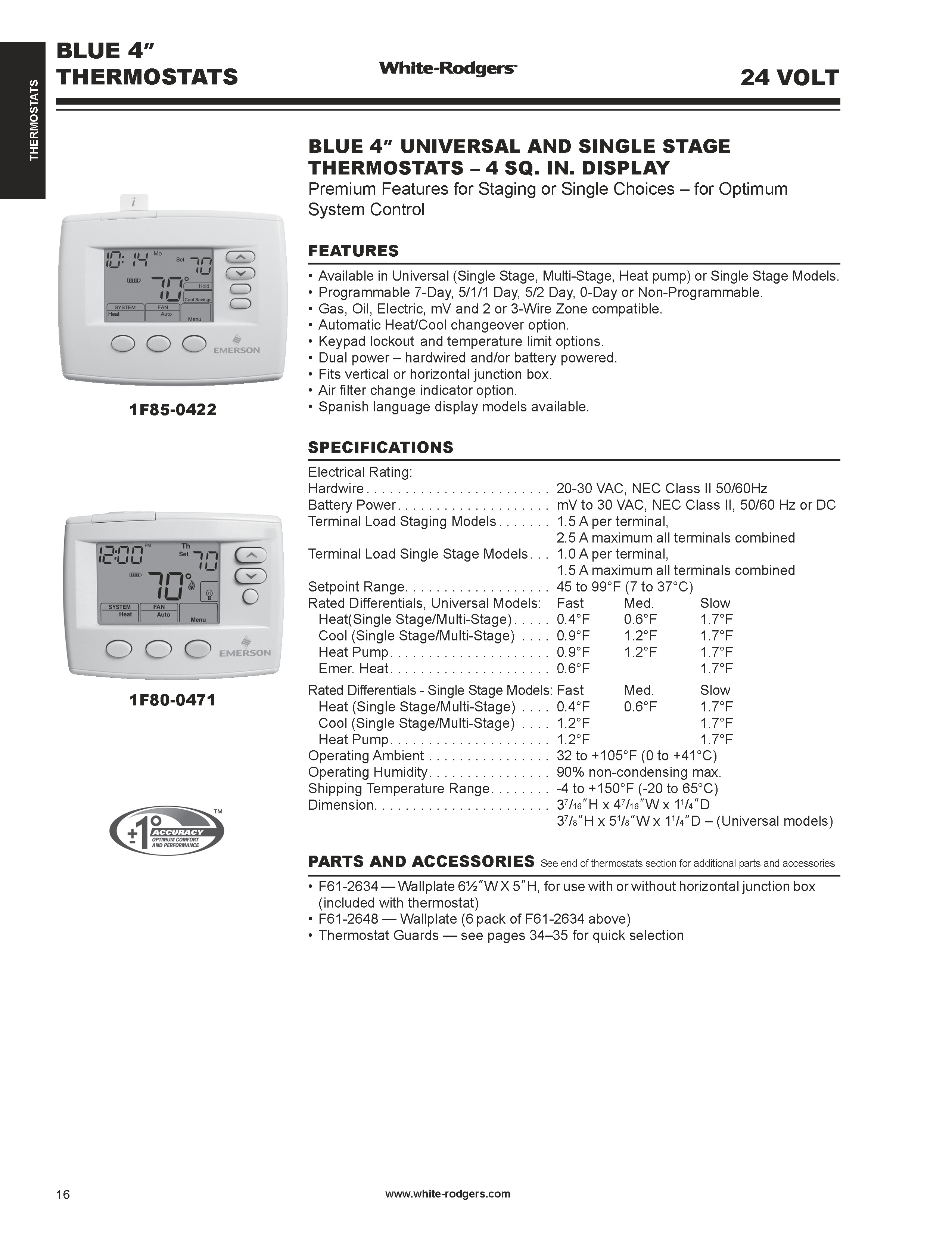 White Rodgers 3H/2C Heat Pump or Gas Programmable Thermostat,  1F85-0477 (F)