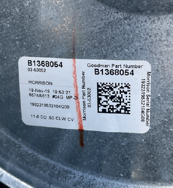 (Goodman) Blower Assembly w/ Motor, 0131M00747 + Housing, 0121M00050 + Wheel, B1368054 (F)