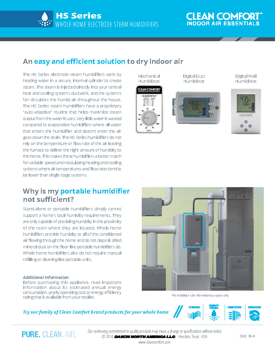 Steam Humidifier Whole-House Clean Comfort 25-29 GPD Model HS2529