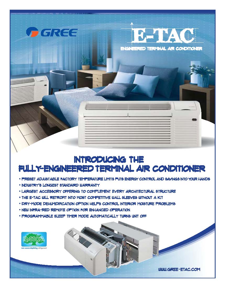 Gree PTAC 12,000 BTU Heat Pump Air Conditioner With 3.45kW Heater and 20amp power cord, ETAC212HP230VACP (2292)