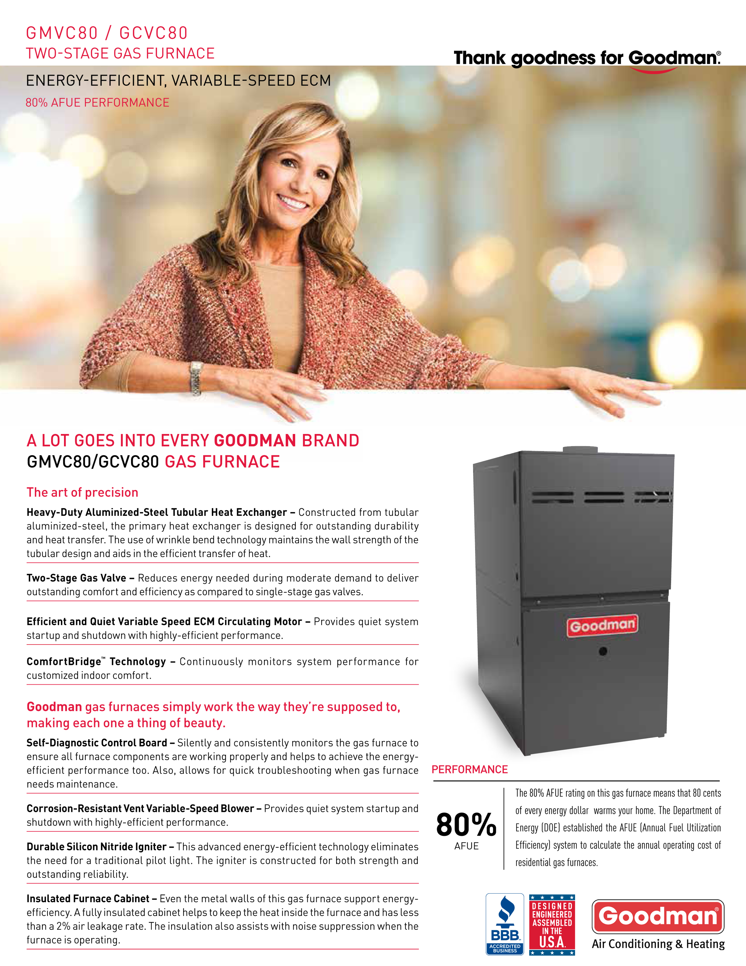 135032 Goodman ton 16 seer R-410A 96% AFUE system up