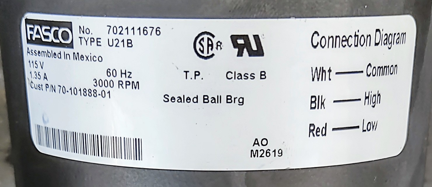 (Rheem) Fasco Induced Draft Blower w/ Gasket 120V Two Stage Right Side Discharge, 70-101888-01 (F)