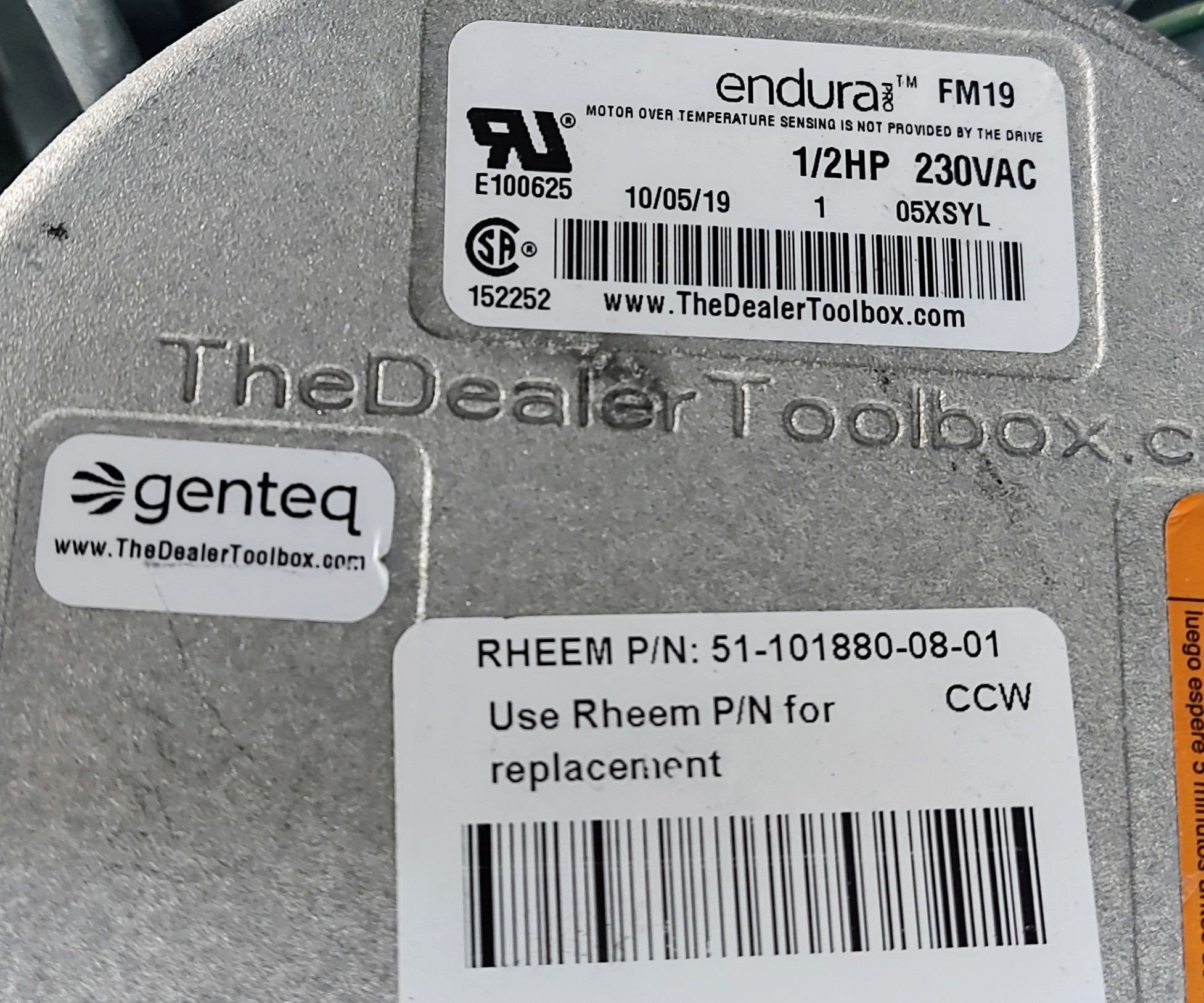 (Rheem) Blower Assembly w/ ECM motor, 51-101880-08 + Housing/Wheel, 70-100840-01 (F)