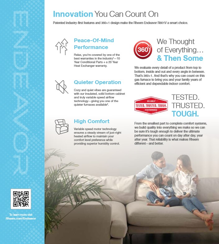 Rheem 80% Single Stage Variable Speed 100K BTU Gas Furnace, R801V1005A21UHS