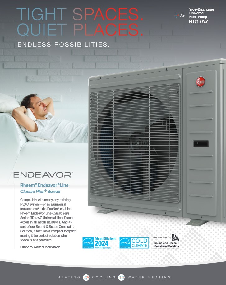 4 Ton Rheem 17 SEER2 Heat Pump R-410A Condenser RD17AZ48AJ3NA (Closeout Special)(F)