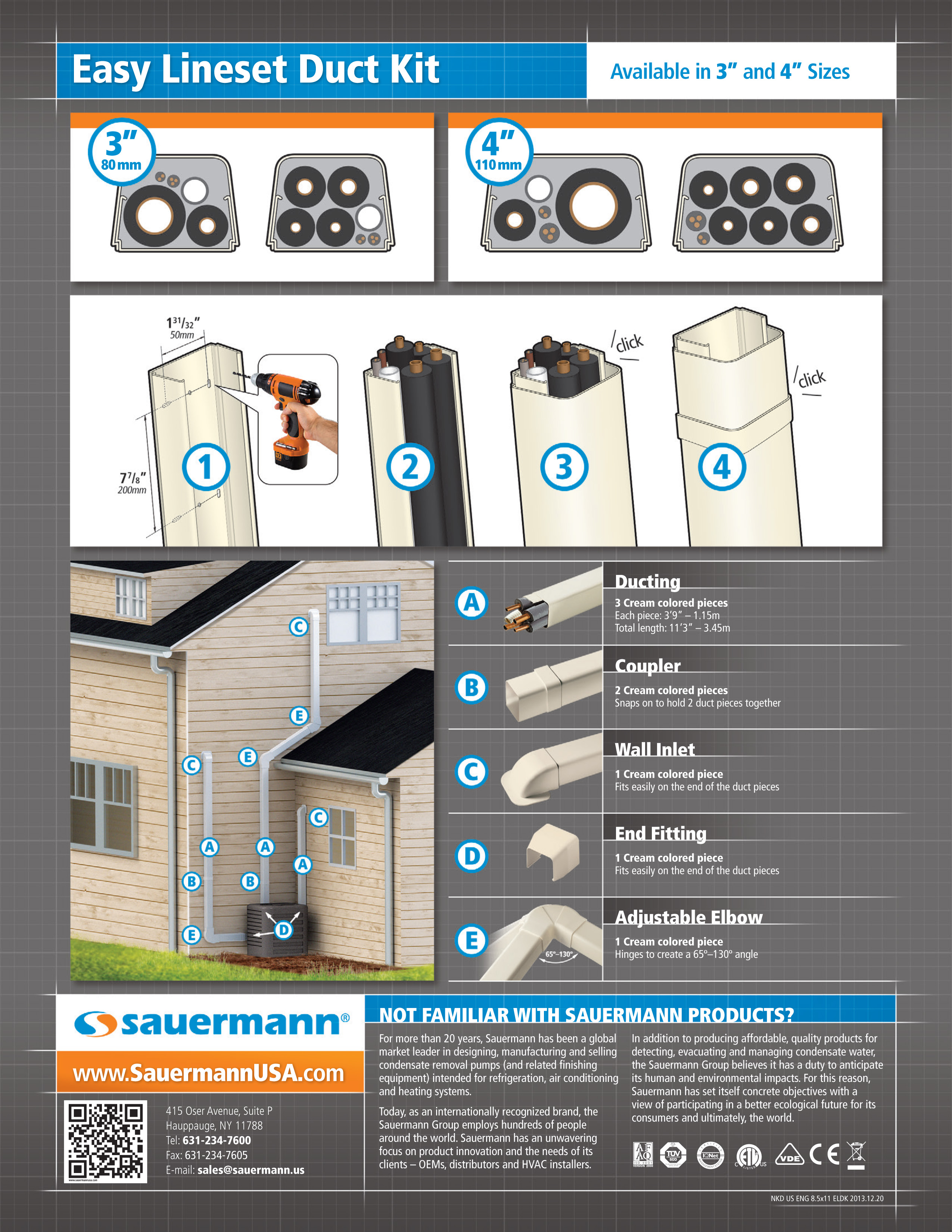 Mini Split PVC Copper Line Cover 4in Boxed UV Resistant Kit Sauermann, ED4000SIUS00