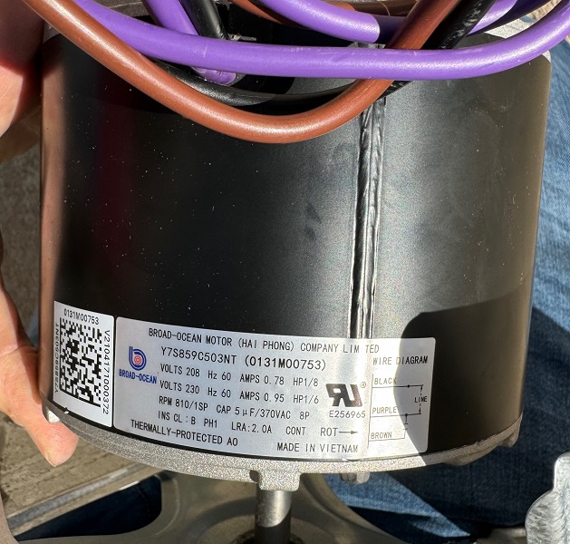 Goodman, Daikin, Amana Fan Blade & Motor Assembly from GSZ140361,  0150M00008 & 0131M00753(T)