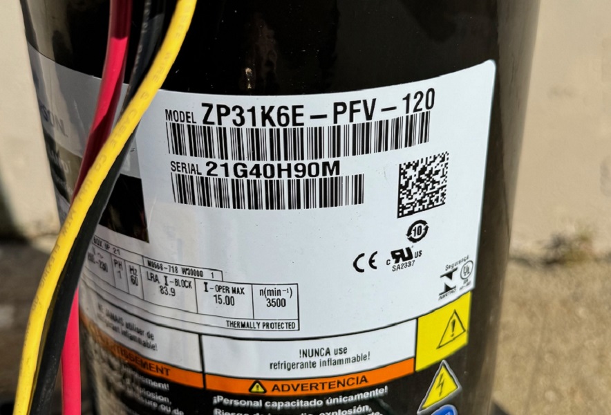 Goodman, Daikin, Amana Compressor from GSZ140361, ZP31K6E-PFV-120 (T)
