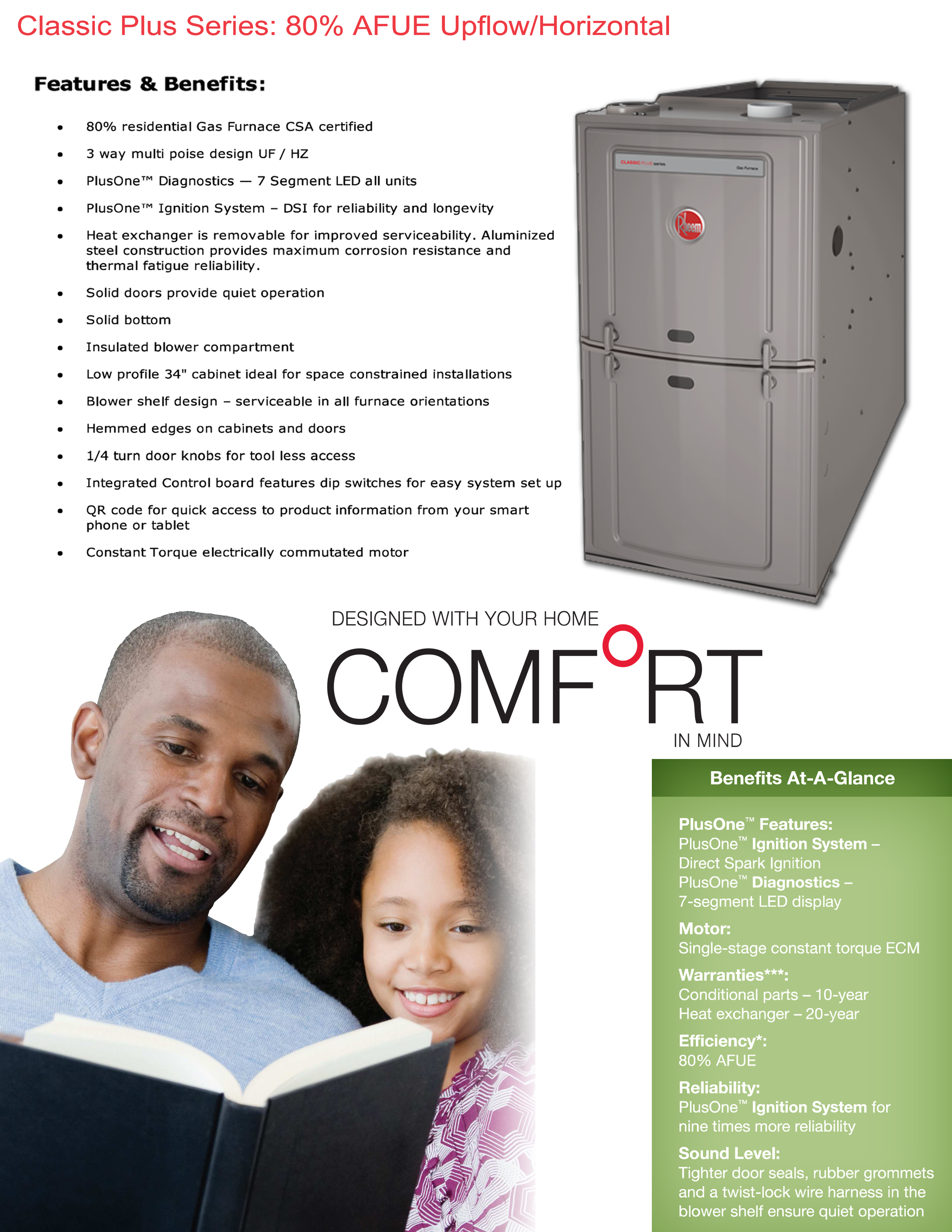 Rheem 80% Single Stage 125K BTU Gas Furnace, R801TA125524MSA (Closeout Special)(F)