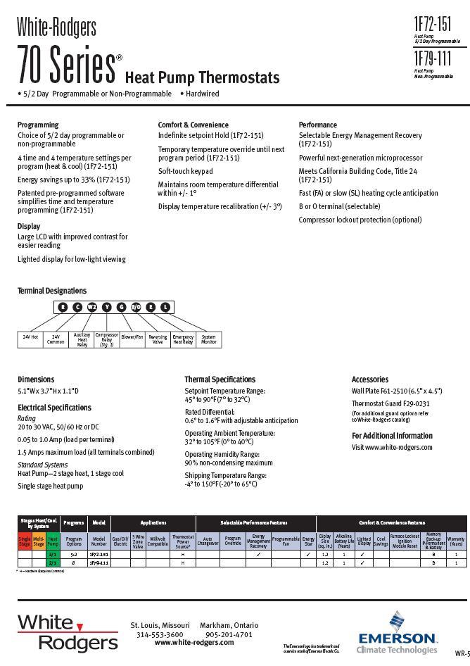 White Rodgers 1F79-111 Non-Programmable Heat Pump Thermostat Wiring Diagram from www.budgetheating.com